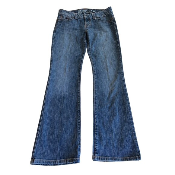 Womens Guess Jeans Blue Denim Low Rise Daredevil Boot Cut Stretch Size 31x30 Y2K - Picture 1 of 12